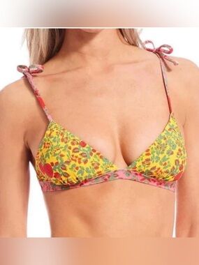 Roller Rabbit Yellow Floral Tie-Shoulder Bikini Top Size XL